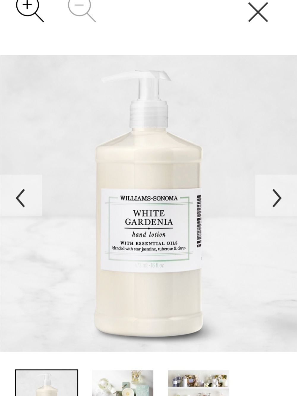 Williams Sonoma White Gardenia lotion only Pale Green & White! NwT!